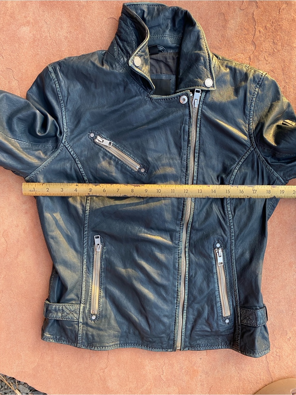 Mauritius Blue Black Leather Moto Jacket Sofia 4RF - Picture 5 of 16
